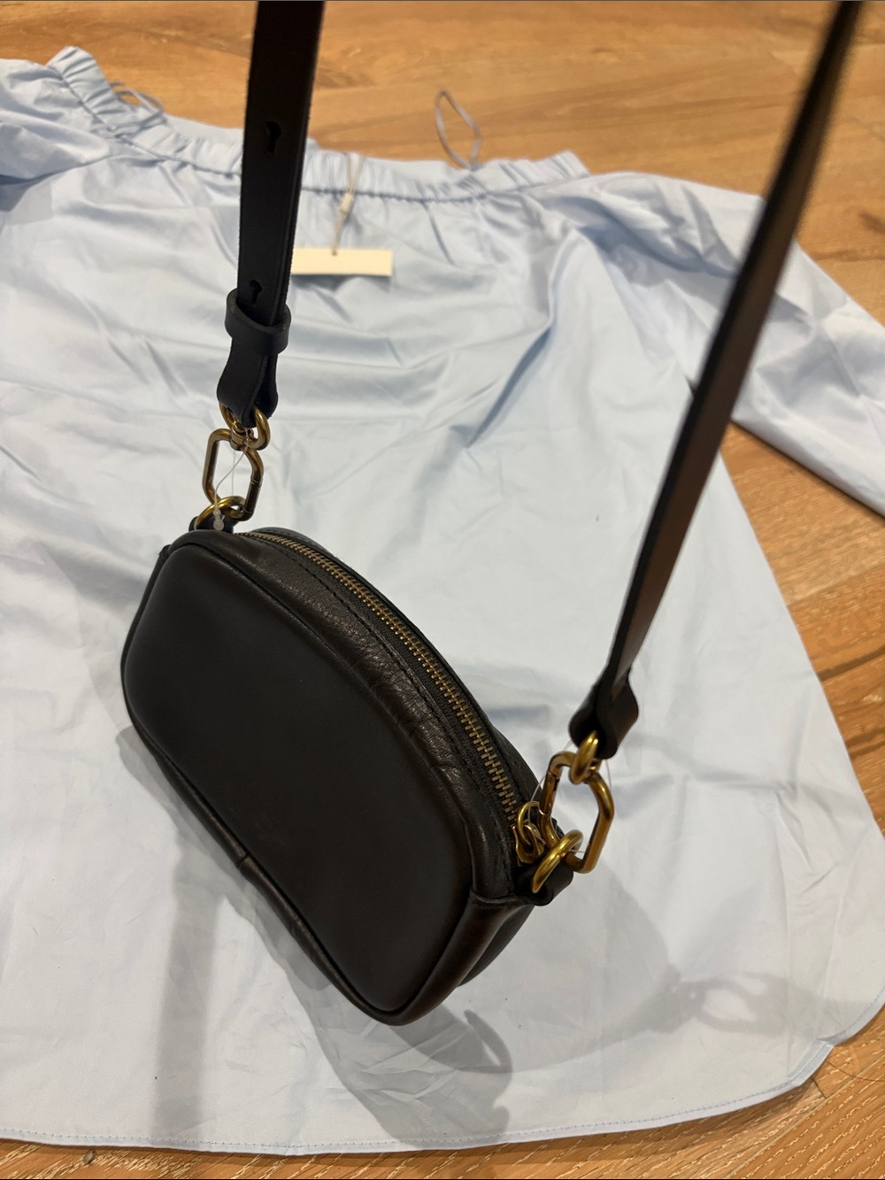 New without tag Madewell Black Leather Mini Crossbody with copper Hardware